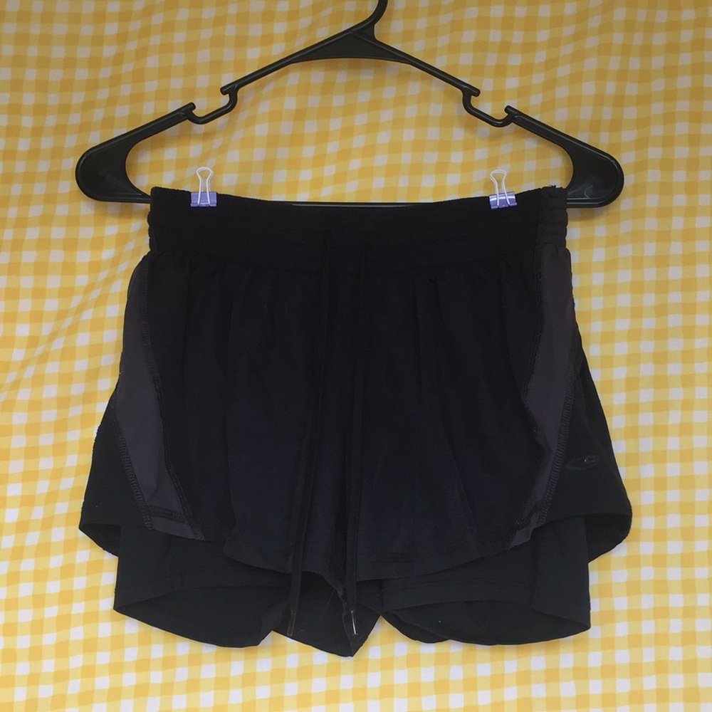 Black sport shorts w/ black interlaced spanks